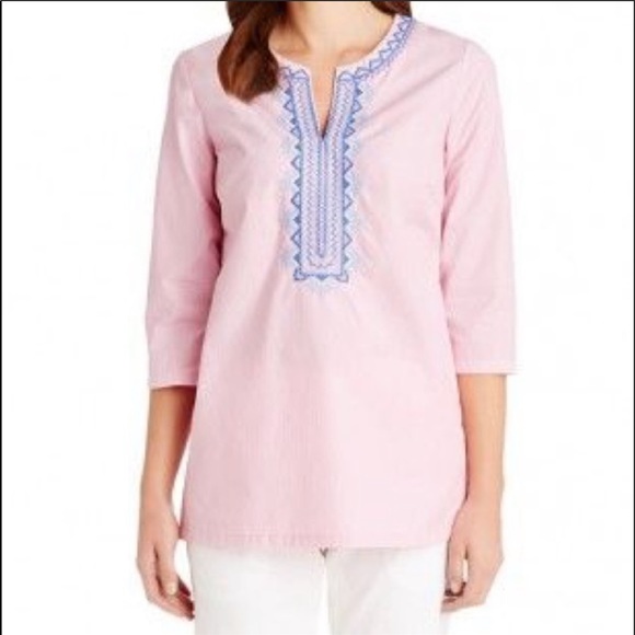 J. McLaughlin Tops - J.Mclaughlin Pink Gingham Embroidered Tunic Top